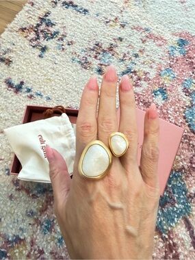 cult gaia Gold Ring with White Stone Duo
